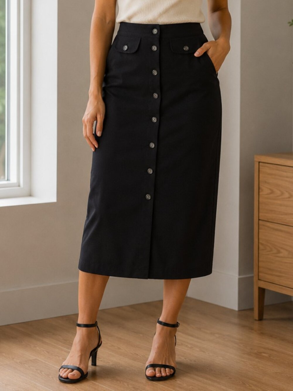 Jessica Scott Black Skirt – Size 10 – Classic Midi Length